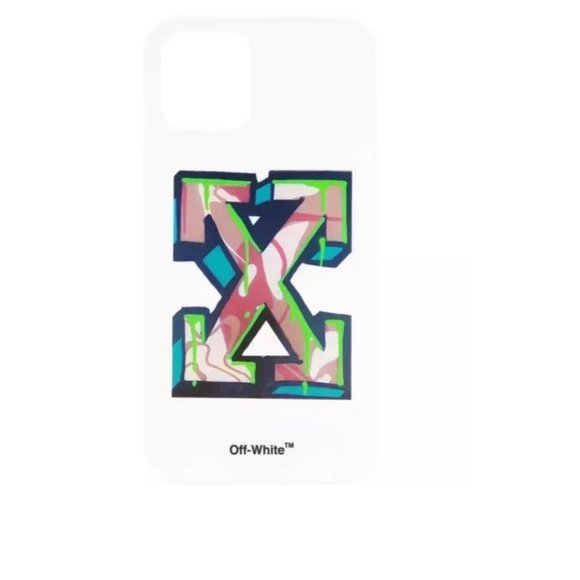 NIB $200 AUTHENTIC OFF WHITE ARROW GRAFFITI IPHONE 12 / 12 PRO MAX PHONE CASE - Picture 1 of 3